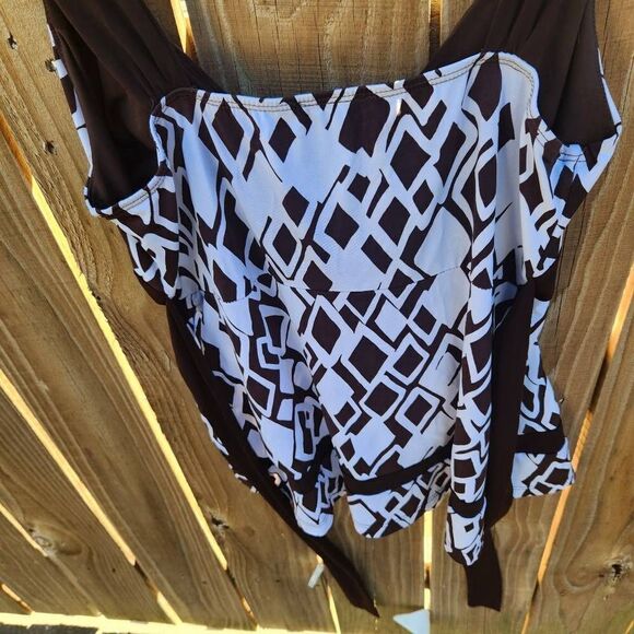 AGB Brown White Strappy Blouse Tie Waist Women's Medium Y2k - Picture 6 of 6